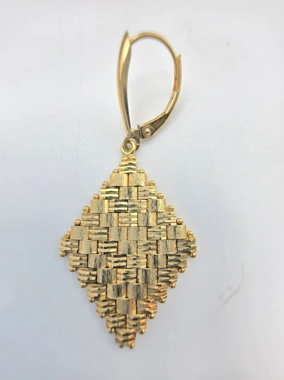 VTG 14K Yellow Gold Imperial Woven Basket Weave Diamond Drop Earrings 7.86g